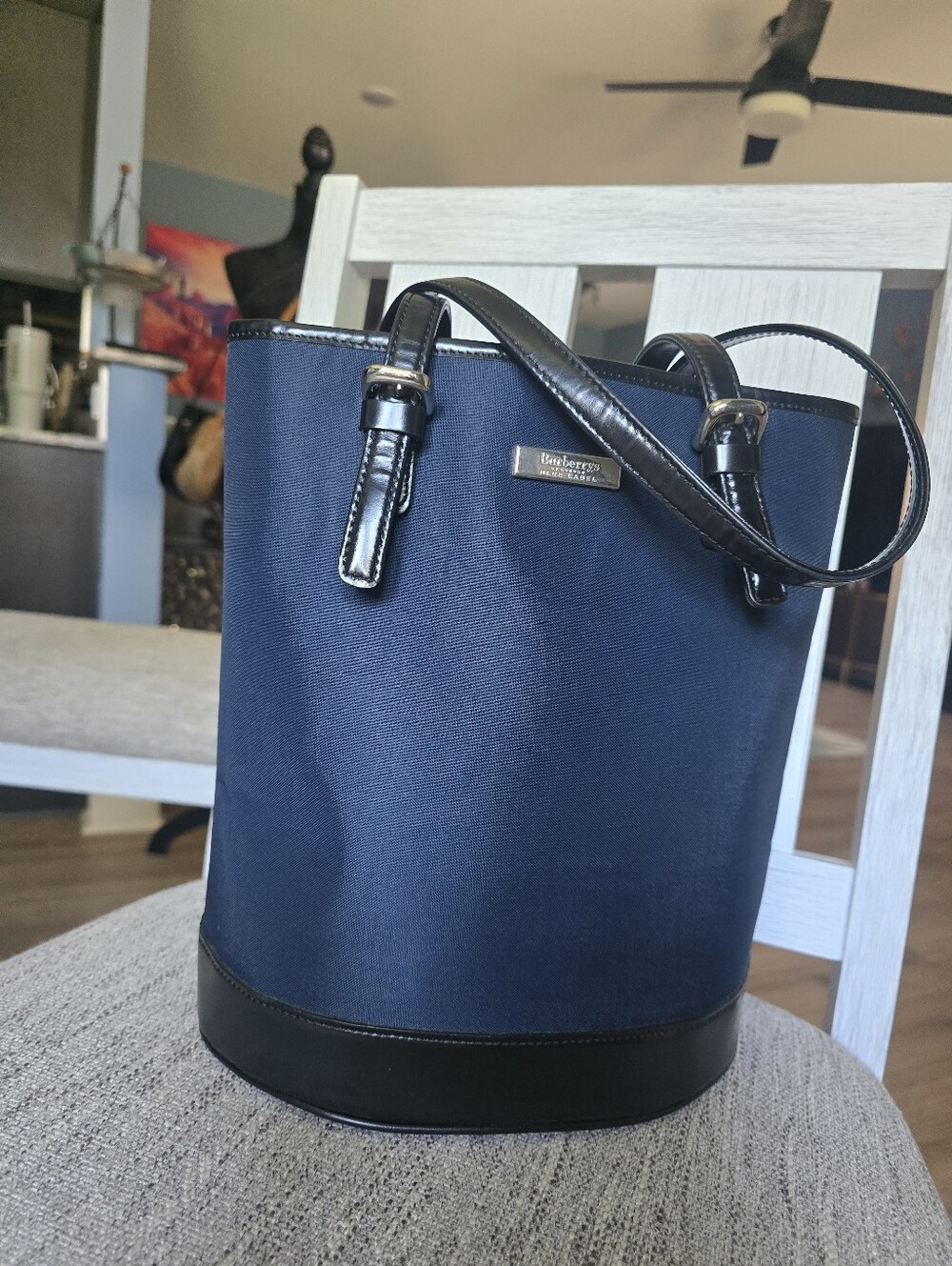 Authentic Burberry Navy Bucket Bag with Black Trim - Picture 1 of 12